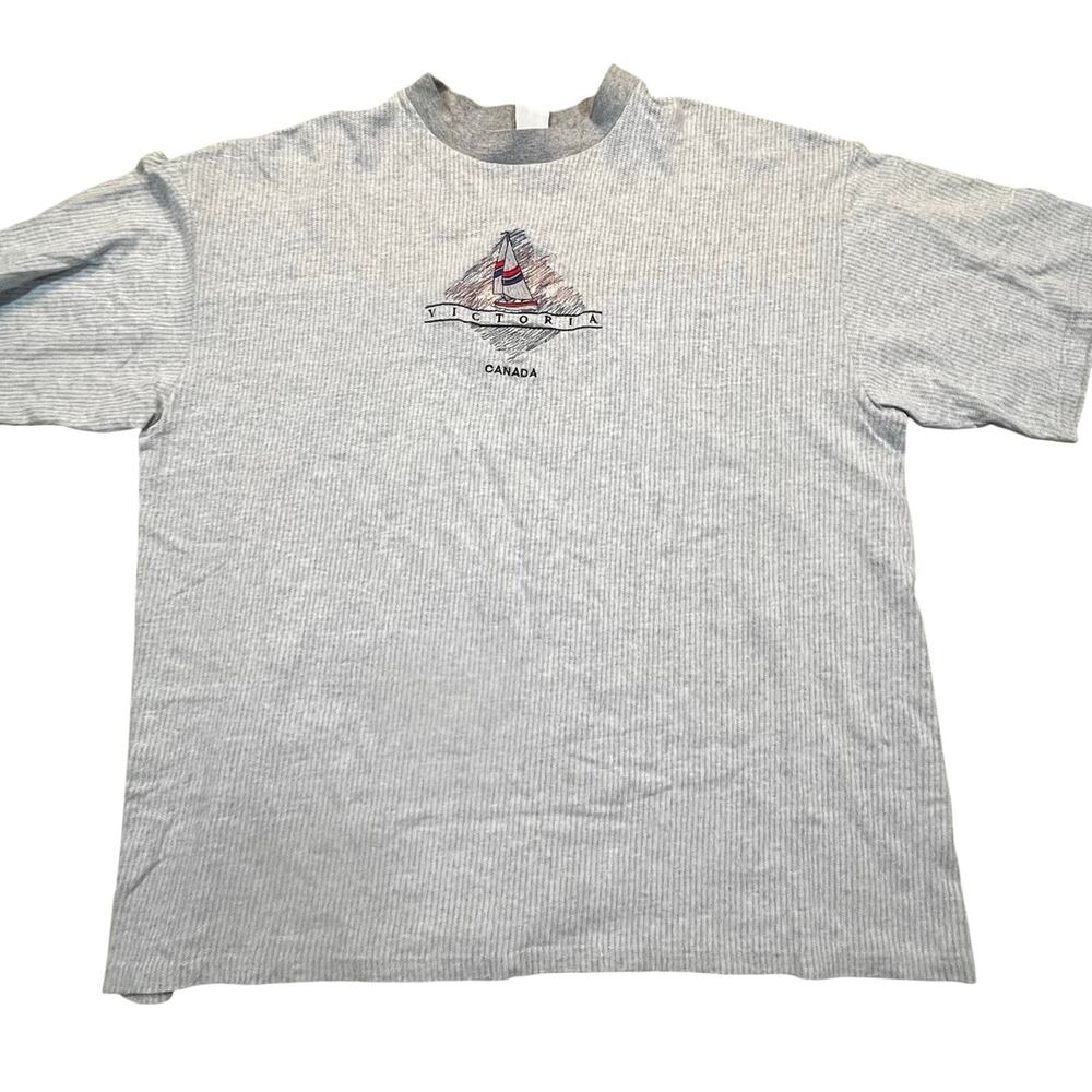 Vintage P.S.I. Sportswear Victoria Canada Sailboat Graphic T Shirt Gray Men XL